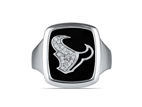 NFL True Fans Houston Texans Men's Onyx and 0.05ctw Diamond Sterling Silver Ring