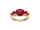 Lab Created Ruby 18k Yellow Gold Over Sterling Silver July Birthstone Ring 3.47ctw