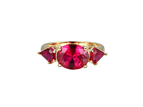Lab Created Ruby 18k Yellow Gold Over Sterling Silver July Birthstone Ring 3.47ctw