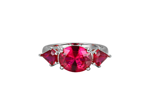 Lab Created Ruby Platinum Over Sterling Silver July Birthstone Ring 3.47ctw