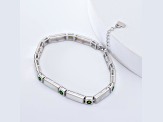 Mother Of Pearl with Chrome Diopside Accents Rhodium Over Sterling Silver Bracelet