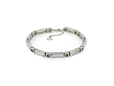 Mother Of Pearl with Chrome Diopside Accents Rhodium Over Sterling Silver Bracelet