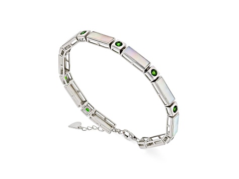 Mother Of Pearl with Chrome Diopside Accents Rhodium Over Sterling Silver Bracelet