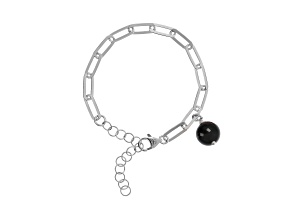 Sterling Silver Black Onyx Bead Paperclip Link Bracelet