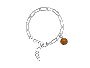 Sterling Silver Brown Tigers Eye Bead Paperclip Link Bracelet