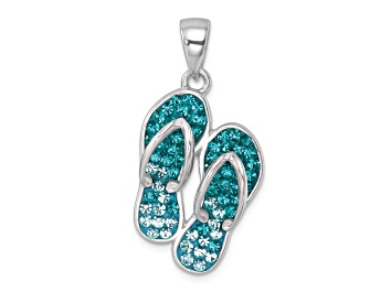 Picture of Rhodium Over Sterling Silver Polished Crystal Double Flip Flop Pendant