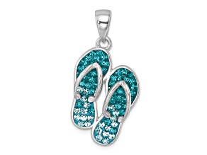 Rhodium Over Sterling Silver Polished Crystal Double Flip Flop Pendant