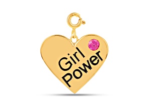 Lab Created Pink Sapphire 18K Yellow Gold Over Sterling Silver Girl Power Word Charm
