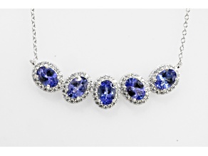 Oval Tanzanite and Round White CZ Rhodium Over Sterling Silver Necklace, 4ctw