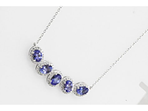 Oval Tanzanite and Round White CZ Rhodium Over Sterling Silver Necklace, 4ctw