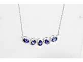 Oval Tanzanite and Round White CZ Rhodium Over Sterling Silver Necklace, 4ctw