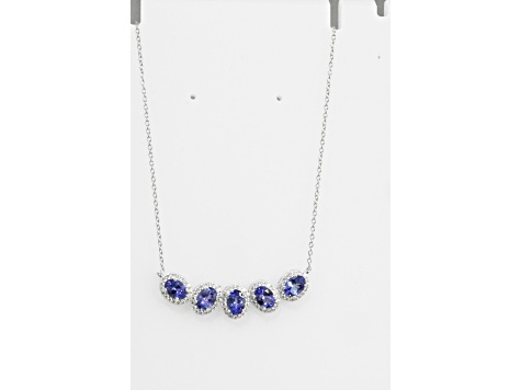 Oval Tanzanite and Round White CZ Rhodium Over Sterling Silver Necklace, 4ctw