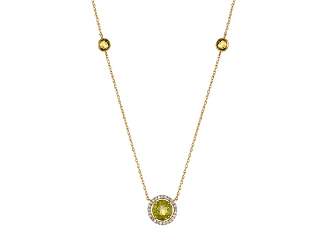 14k Yellow Gold Peridot and Diamond Halo Pendant - Art FX fine jewelry