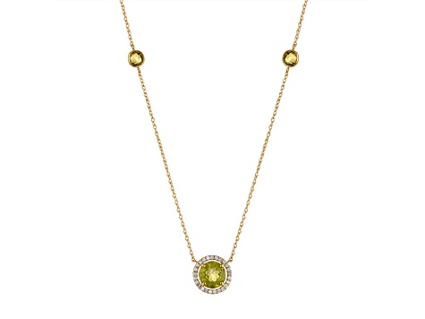 Peridot and Diamond 10K Yellow Gold Station Necklace 3.13ctw