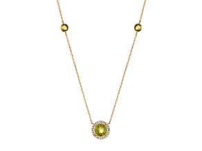 Peridot and Diamond 10K Yellow Gold Station Necklace 3.13ctw