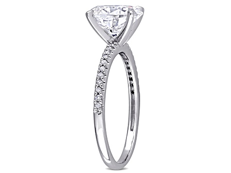 2 CT DEW Created Moissanite and 1/10 CT TW Diamond Engagement Ring in 14K White Gold