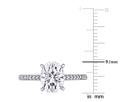 2 CT DEW Created Moissanite and 1/10 CT TW Diamond Engagement Ring in 14K White Gold