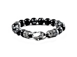 Invicta Jewelry Men's Snowflake Agate Stone Antiqued Clasp Bead Bracelet (10mm) - 8"