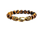 Invicta Jewelry Men's Tiger Eye Stone Yellow Clasp Bead Bracelet (10mm) - 8"