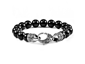 Invicta Jewelry Men's Onyx Stone Antiqued Clasp Bead Bracelet (10mm) - 8"