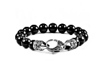 Invicta Jewelry Men's Onyx Stone Antiqued Clasp Bead Bracelet (10mm) - 8"