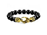 Invicta Jewelry Men's Onyx Stone Yellow Clasp Bead Bracelet (10mm) - 8"