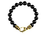 Invicta Jewelry Men's Onyx Stone Yellow Clasp Bead Bracelet (10mm) - 8"