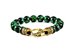 Invicta Jewelry Men's Green Tiger Eye Stone Yellow Clasp Bead Bracelet (10mm) - 8"