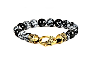 Invicta Jewelry Men's Snowflake Agate Stone Yellow Clasp Bead Bracelet (10mm) - 8"