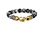 Invicta Jewelry Men's Snowflake Agate Stone Yellow Clasp Bead Bracelet (10mm) - 8"