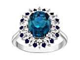 Sterling Silver Oval London Blue Topaz, Lab Created Sapphire and White Sapphire Ring 4.0ctw