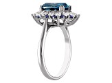 Sterling Silver Oval London Blue Topaz, Lab Created Sapphire and White Sapphire Ring 4.0ctw