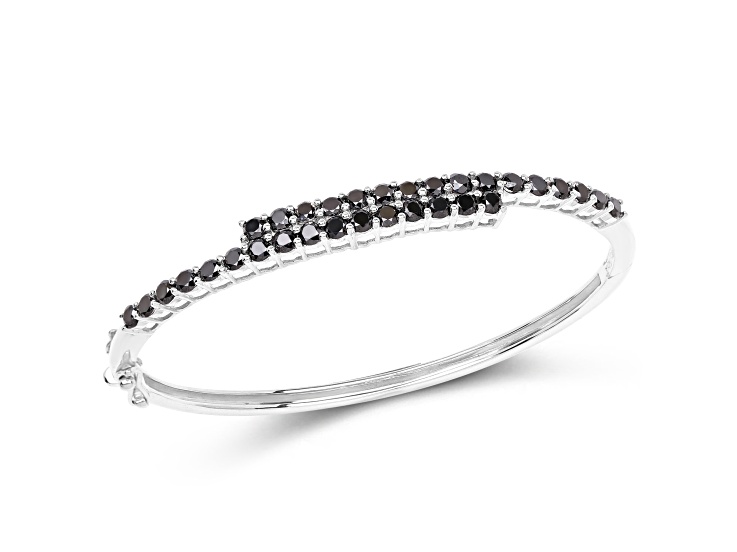 Black Diamond Rhodium Over Sterling Silver Round Bypass Bangle Bracelet 4ctw
