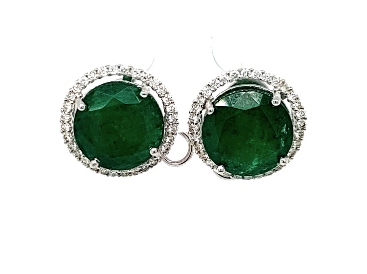 14.00 Ctw Emerald and 0.60 Ctw White Diamond Earring in 18K WG