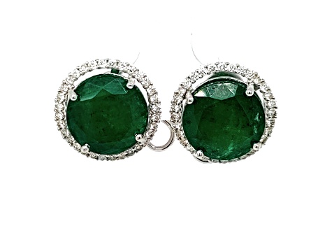 14.00 Ctw Emerald and 0.60 Ctw White Diamond Earring in 18K WG