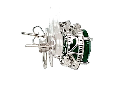 14.00 Ctw Emerald and 0.60 Ctw White Diamond Earring in 18K WG