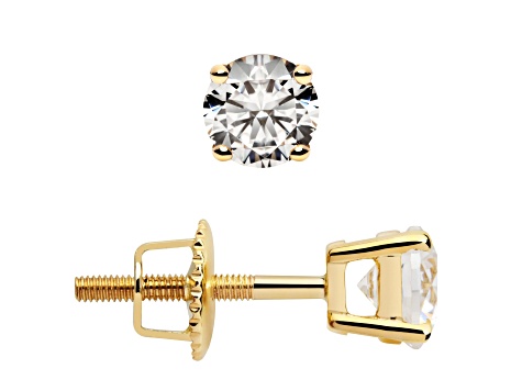 White Cubic Zirconia 14k Yellow Gold Studs With Velvet Gift Box 1.00ctw