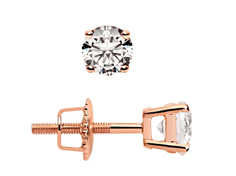 White Cubic Zirconia 14k Rose Gold Studs With Velvet Gift Box 1.00ctw