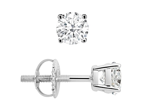 White Cubic Zirconia 14k White Gold Studs With Velvet Gift Box 1.00ctw