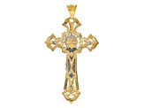 14k Yellow Gold and 14k White Gold Polished and Textured with Red Cubic Zirconia Crucifix Pendant