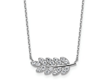 Picture of Rhodium Over Sterling Silver Polished Cubic Zirconia Leaf Necklace
