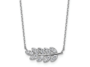 Rhodium Over Sterling Silver Polished Cubic Zirconia Leaf Necklace