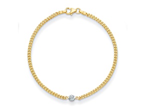 14K Yellow Gold with White Rhodium Diamond Curb 7.25-inch Bracelet 0.10ctw