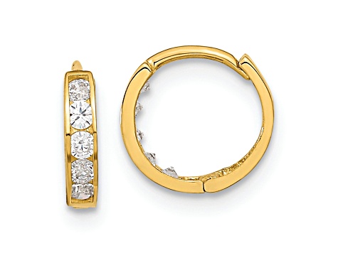 14K Yellow Gold 2mm Cubic Zirconia Huggie Hoop Earrings