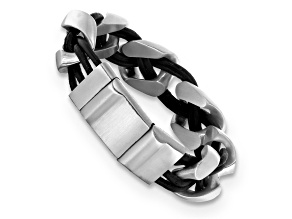 Black Braided Leather and Stainless Steel 8.5-inch with .75-inch Extension Bracelet