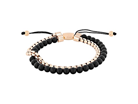 Ion-Plated Stainless Steel Onyx Bead Bolo Bracelet