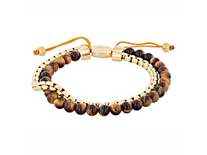 Ion-Plated Stainless Steel and Tiger Eye Bead Bolo Bracelet