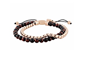 Ion-Plated Stainless Steel and Red Tiger Eye Bead Bolo Bracelet