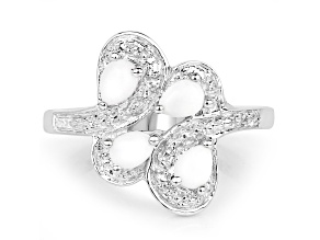 Genuine Opal Rhodium Over 925 Sterling Silver Floral Ring