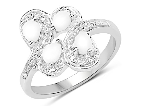White Opal Rhodium Over 925 Sterling Silver Floral Ring For Women